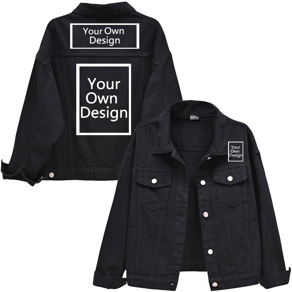 Alrrgpb Women's Black Custom Denim Jacket Design Your Own Jean Jacket Personalized Image Add Text Coat