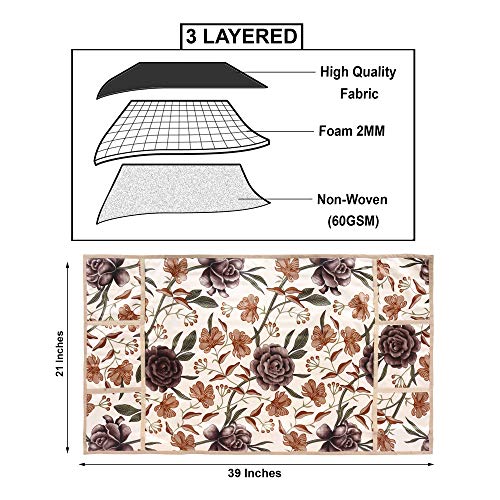 Image of Combo Set of 1 Pc Fridge Top Cover With 6 Utility Pockets and 3 Pc Fridge Mats (Brown, Set of 4)