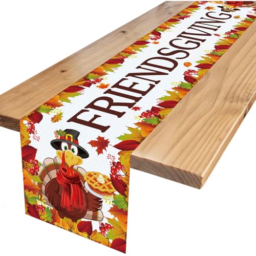Friendsgiving Party Decorations Happy Friendsgiving Table Runner for Friendsgiving Table Decorations, 72 x 13 Inch
