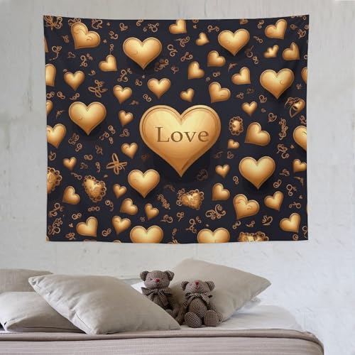 Tapiz de pared FCTVSKLN de corazón dorado, arte impreso de amor para un hogar acogedor 6