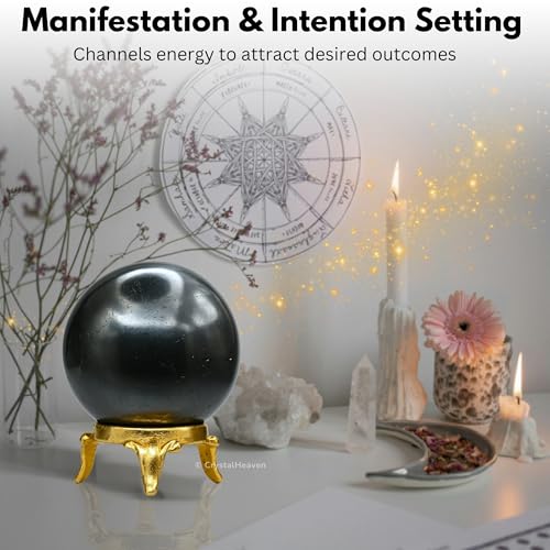 Image of Certified Hematite Crystal Ball for Meditation - Premium Crystal Vastu Items for Home and Feng Shui Items for Good Luck - Ideal for Pooja Supplies and Spiritual Practices (2 inch Inch)