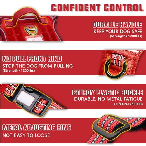 Image of AUROTH Tactical Dog Harness for Large Dogs No Pull Adjustable Pet Harness Reflective K9 Working Training Easy Control Pet Vest Military Service Dog Harnesses Red S