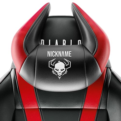 Diablo Personalisierte Kopfstütze Kofkissen Nackenkissen mit Ihrem Nicknamen Gaming Stuhl Kunstleder Bestickung bis 12 Zeichen (schwarz-rot)
