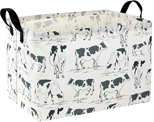 Image of Cow Print Storage Bin - Kids Gift Basket, Rectangular Room Decor for Home, Books