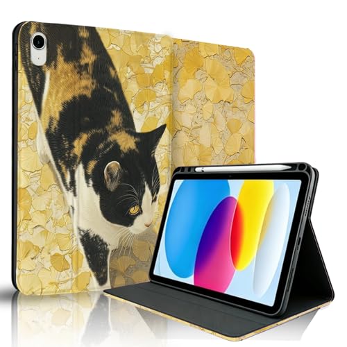 Coque iPad 11e 2025 et 10e génération 2022 chat écaille de tortue avec porte-crayon
