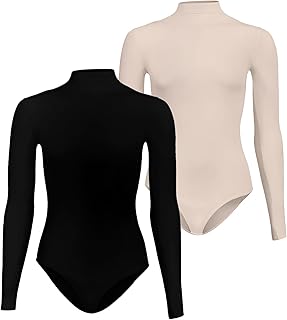 Silvy Womens Set Of 2 Pieces Wave High Long Sleeves High Neck Bodysuit Underwear Set Of 2 Pieces Wave High Long Sleeves High Neck Bodysuit Underwear