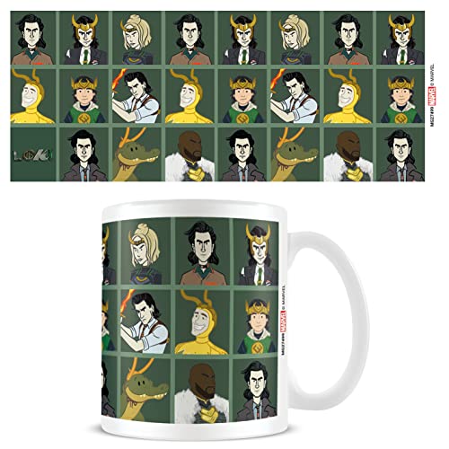 Pyramid International Marvel Loki - Taza en caja de regalo (diseño de ilustración de variantes de Loki), taza de cerámica de 325 ml, tazas de café para mujeres y hombres, producto oficial, color