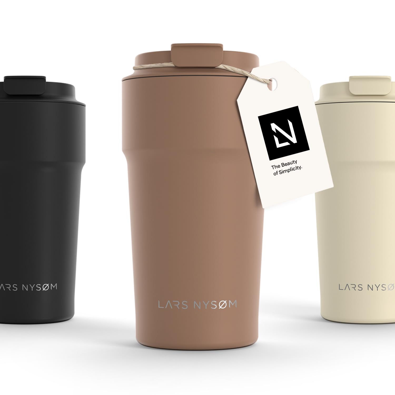 LARS NYSØM Thermo Kaffeebecher to go 500ml | Travel Mug 0,5 Liter mit Isolierung | Auslaufsicherer Edelstahl Thermobecher für Kaffee und Tee unterwegs | Teebecher (Mocha Brown, 500ml)