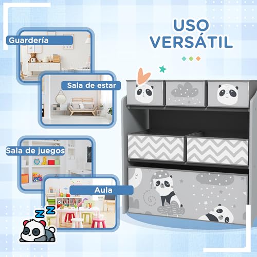 Miniatura 6 de Zonekiz Estantería Infantil Para Juguetes Con 6 Cajas De Tela No Tejida Extraíbles Organizador Juguetes Para Niños De 3-8 Años Para Dormitorio Guardería 63x30x66 Cm Gris Y Blanco