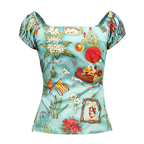 Image of YARN & INK Women's Rockabilly Tops 1950s Pinup Shirt Casual Off Shoulder Vintage Blouse