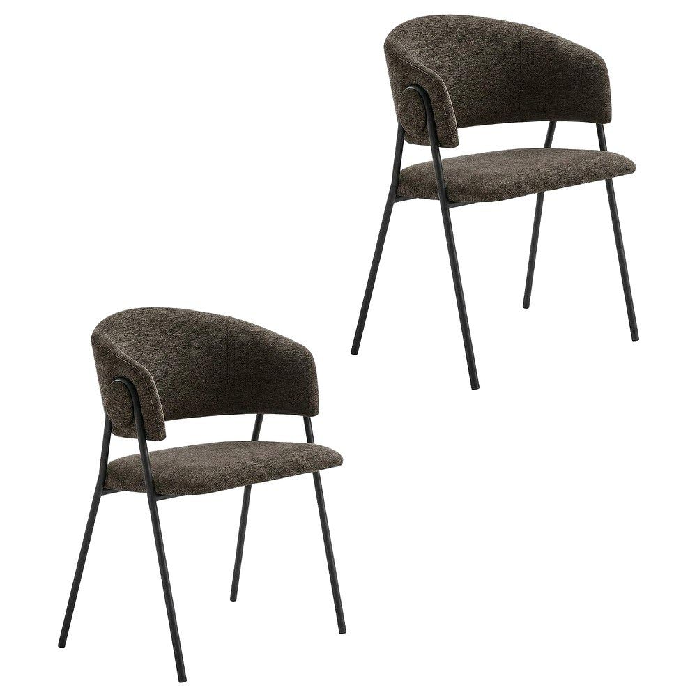 Upholstered Heathered Chenille Dining Chairs Set of 2, Upholstered Kitchen or Dining Room Chairs, Java Black by Furnifact – Polyester, Java Black, Pack of 2