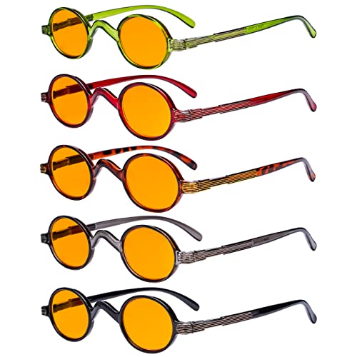 Image of Eyekepper 5 Pack Computer Reading Glasses Small Round Blue Light Filter Readers Orange Tinted +0.50