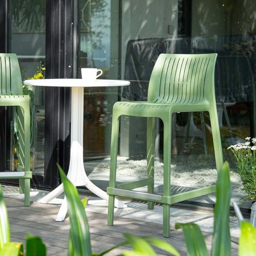 Lagoon Milos Banqueta de Barra, Set de 2, Taburete inyectado en Polipropileno, Fibra de Vidrio, Protección UV, Altura 65 cm, Apilable, con Respaldo y Reposapiés, para Salón, Patio, Cocina y Bar (Verde Agave) miniatura 5
