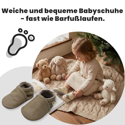 YALION Baby Weicher Leder Lauflernschuhe Krabbelschuhe Babyschuhe Babyhausschuhe (Dunkelbeige,6-12 Monate)