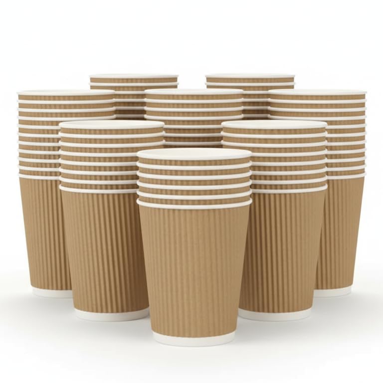 ZYBUX Disposable Coffee Cups, Kraft Paper Triple Layer Insulated for Hot Drinks, 8oz and 12oz, Packs of 50, 100 and 500 (8 Oz - 50 Cups)
