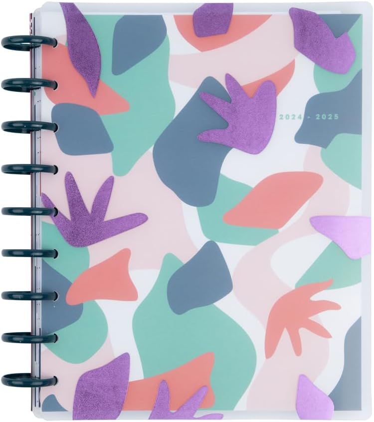 Happy Planner Disc-Bound Mid-Year 12-Month Academic Planner July 2024–June 2025, Classic-Size Planner for School, Abstract Florals, 72 Pages, 12 Dividers, 2 Sticker Sheets, 7" x 9 3/4"