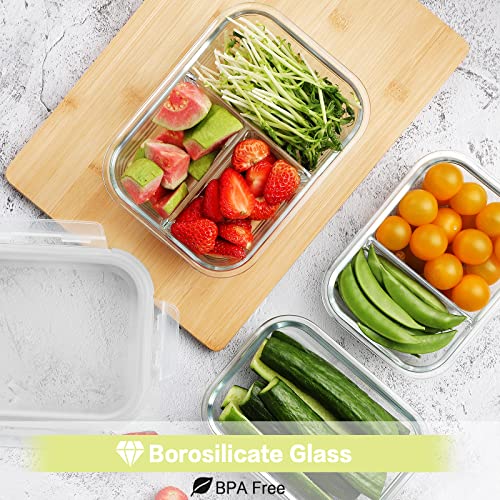 Homberking 9 Pack Glass Meal Prep Containers 3 & 2 & 1 Compartment, Glass Food Storage Containers With Lids, Airtight Glass Lunch Bento Boxes, Bpa-Free & Leak Proof (9 Lids & 9 Containers) - White #TOP5