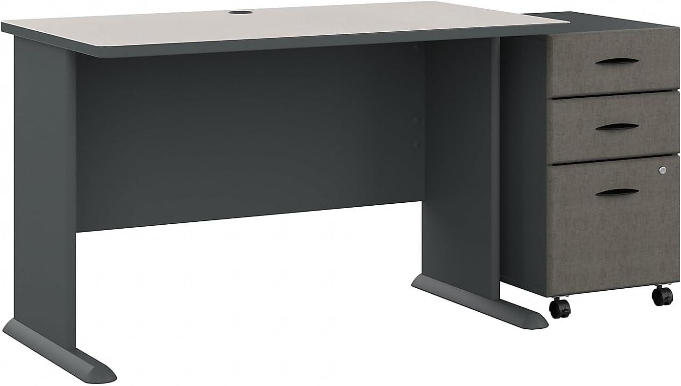 Bush Business Furniture Series A 48W Small Desk with Mobile File Cabinet in Natural Cherry and Slate, Compact Computer Table with Drawers for Home or Professional Office