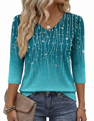Image of Zeagoo Womens Blouse Casual 3 /4 Length Sleeve V Neck Basic T-Shirts Spring Summer Cute Tunic Tops Business Work Tees