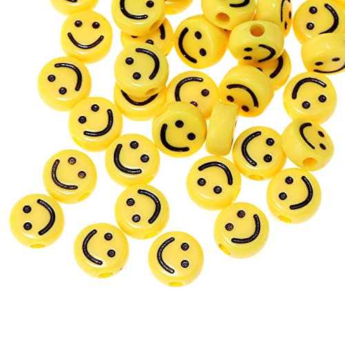 200 cuentas acrílicas amarillas de cara sonriente de 10 mm Pony moneda de disco...