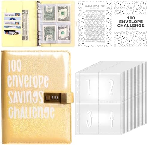 100 Envelopes Money Saving Challenge, Money Saving Budget Binder with Cash Envelope, Budget Saving Challenge with Combination Lock, Savings Challenge, Save $5,050 Easily (Yellow)
