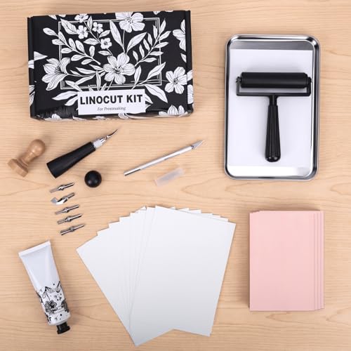 Image of Linocut Kit for Beginners Stamp Making Set with Linoleum Blocks for Printmaking & Linocut Tools, DIY Art Gift for Adults & Teens