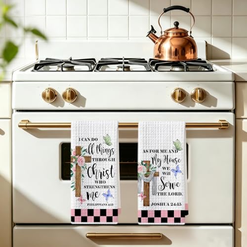Image of Hanamiya Na 2 Pcs Religious Christian Kitchen Towels 14x24 Inch, Floral Bible Verse Dish Towels Waffle Weave Hand Cloth Tea Towel for Home Kitchen Bathroom Decor, Christian Gifts for Women Me Mom