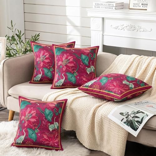 Image of ishro home Premium Cushion Cover 18 inch x 18 inch | Luxury European Mosha Fabric | Love at First Sight Designs | Hidden Zipper | Machine Washable, Non- Fading | (2, Ruby Palace, 18 x 18 Inches)