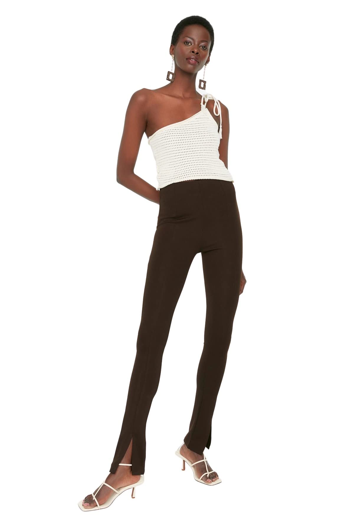 Trendyol Damen Braun Women's Herren Mittlerer Bund Skinny Hose Pants, Small