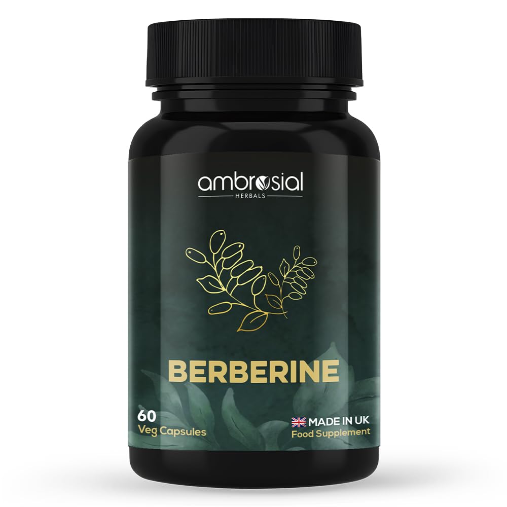 Ambrosial Berberine HCL 500mg – High Strength Berberine Capsules for Men & Women – Vegan, Non-GMO, Gluten-Free, Allergen-Free – GMP Certified, Natural Wellness Support – 60 Capsules (2 Months Supply)