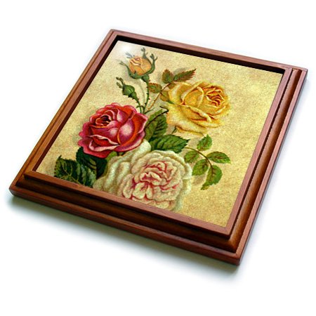 3dRose Vintage Roses Trivet with Tile, 8 by 8