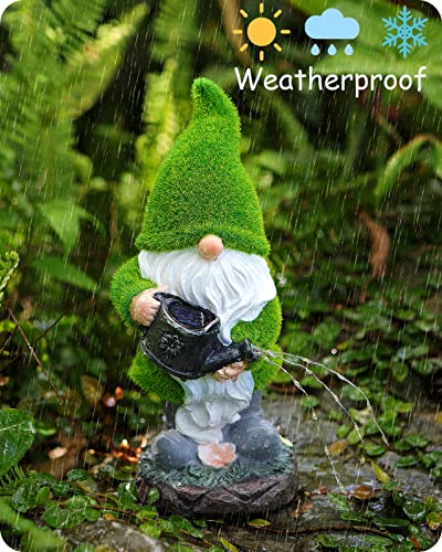 Garden Gnomes Statues Outdoor Decor - Solar Led Lights, Resin Flocked Gnome With Water Bottle, Outdoor Decor For Lawn & Patio - Weather-Resistant #TOP3