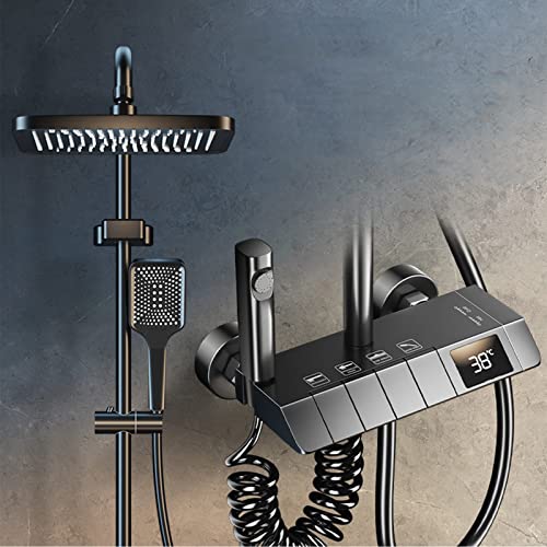 Kit de douche aérien thermostatique avec douchette piano et affichage numérique en laiton