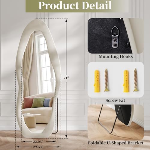 Image of Koonmi Full Length Mirror 71 inchx30 inch, Irregular Flannel Floor Mirrors