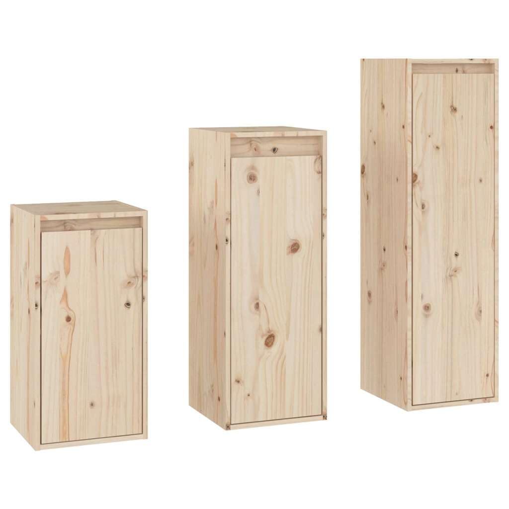 Set di 3 mobili da parete per TV, in legno massello di pino
