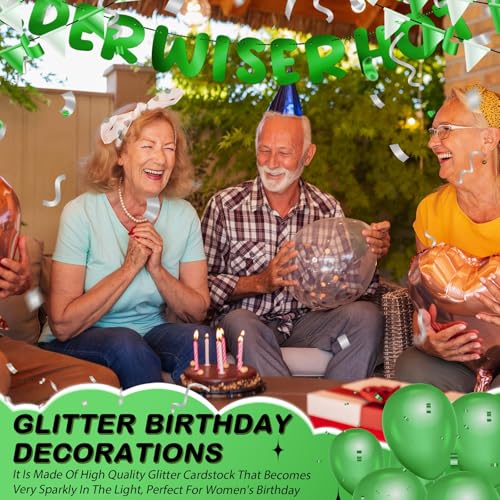 Image of Fulmoon Set of 3 Pre Strung Older Wiser Hotter Glitter Banner Funny Birthday Banner for Women 30th 40th 50th 60th 70th 80th Birthday Party Decorations Sign Gift(Bright Green)