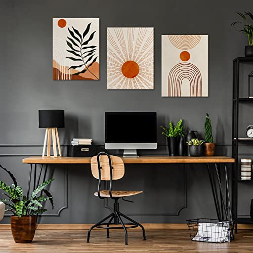 Mid Century Wall Art Boho - Minimalist Botanical Canvas Pictures Modern Bohemian Canvas Prints Wall Decor Neutral Abstract Artwork Living Room Bedroom Bathroom Kitchen Office 12" X 16" Set Of 3 #TOP3