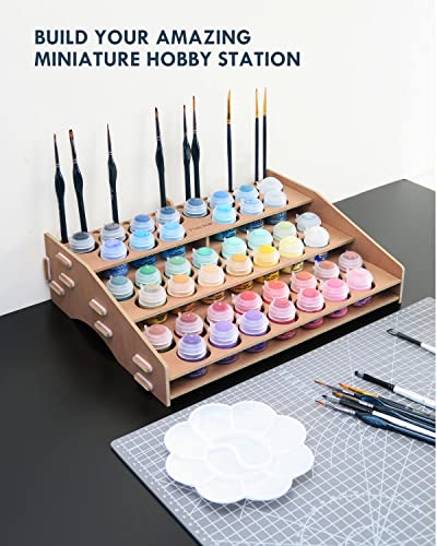 Image of tinctor Wooden Paint Organizer & Paint Brush Holder, for 44 Bottles & 22 Brushes Storage - Craft Acrylic Miniature Paint Rack