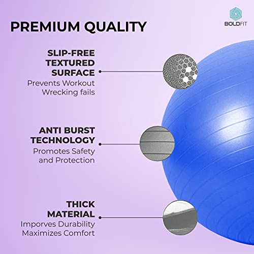Image of Boldfit Gym Ball for Exercise with Foot Pump for Workout Yoga for Women and Men Swiss Ball for Balance Stability Training, Fitness 65Cm -Blue