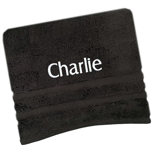 JJLC Personalised Bath Hand Towels Sets Embroidered Name (Bath Towel, Black) - Cosy Home Interiors JJLC Personalised Bath Hand Towels Sets Embroidered Name (Bath Towel, Black) - Image 3