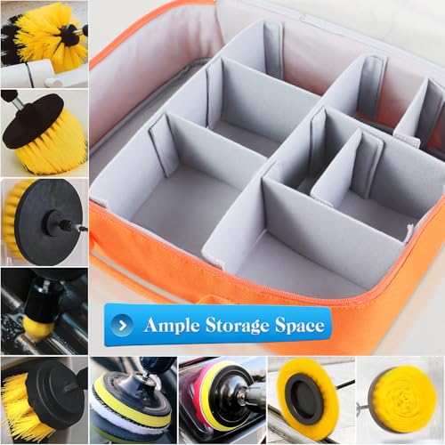 Image of Drill Brush Set Storage Bag Portable Carrying Bag for Drill Brush Attachment Set,With Clear Window and Multiple Compartments for Sponge,Brushes,Scouring Pads,Only Case,Orange