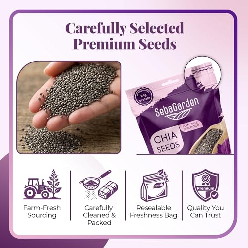 Seba Garden Premium Nährstoffreich – Rohe schwarze Chiasamen 1 kg (2,2 lb) mit 5 g Protein und 10 g Ballaststoffen für Salate, Joghurt und Smoothies, gentechnikfrei, vegan, glutenfrei, Keto und Paleo