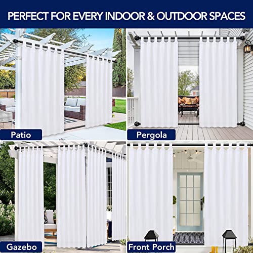 Purefit Outdoor Curtains For Detachable Sticky Tab Top Patio Waterproof/Weatherproof, Uv And Fade Resistant Outside Curtains For Gazebo, Porch, Pergola, Privacy Curtain, 54 X 84 Inch, 2 Panels, White #TOP5