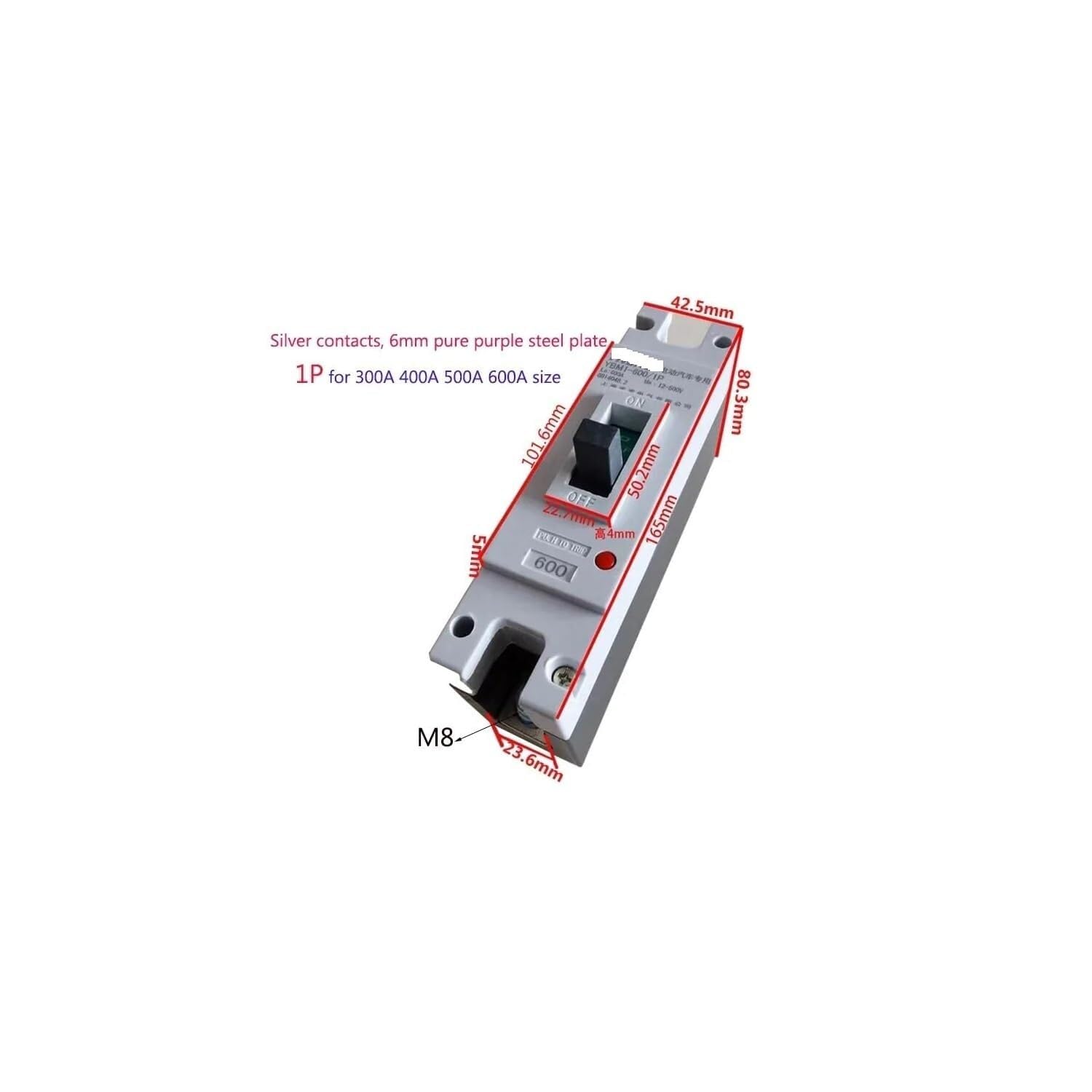Interruttore Magnetotermico 12V 24V 48V 300A 400A 500A 600A DC Circuit Breaker Interruttore Aria Stampato Caso Protezione Della Batteria Solare(1P,500A)