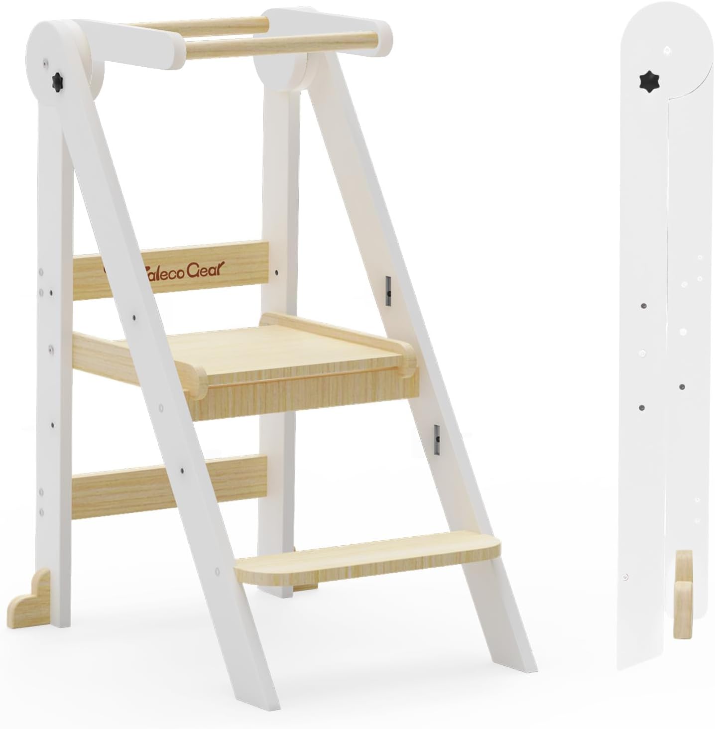 foldable toddler kitchen stool helper, toddler tower with 3 adjustable height, wooden toddler step stool, collapsible toddler tower, toddler stool for kitchen and bathroom white