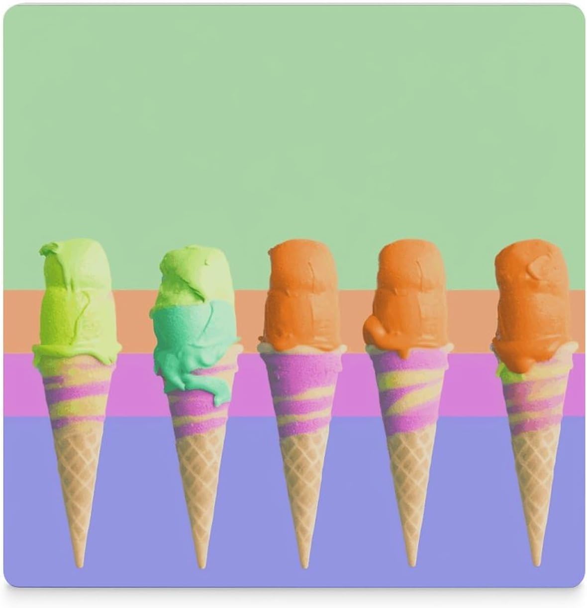 Ice Cream Rainbow Gradient Coasters Absorbent Ceramic Coasters for Drinks Coaster with Cork Backing for Table Protection Square Drink Cup Mat Modern Style Coaster for Coffee Table