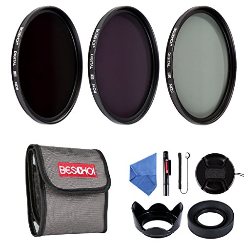 BESCHOI - 58mm Lente Filtro, Packs de Filtros Fotogrficos para Nikon Canon EOS DSLR Cmaras (10 PCS Incluye ND2 ND4 ND8 + Aceesorios)