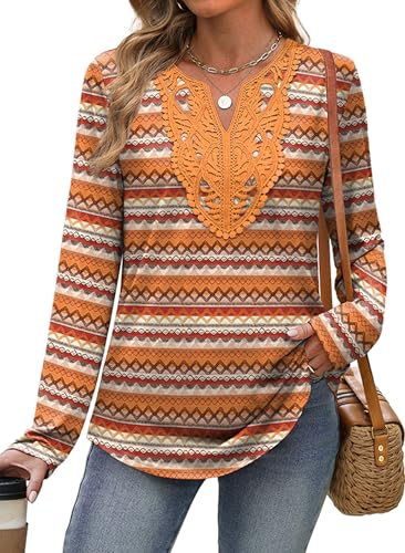 Image of XIEERDUO Boho Tops for Women Blouses Dressy Casual V Neck Long Sleeve Shirts Fall Outfits Trendy Vacation Clothes