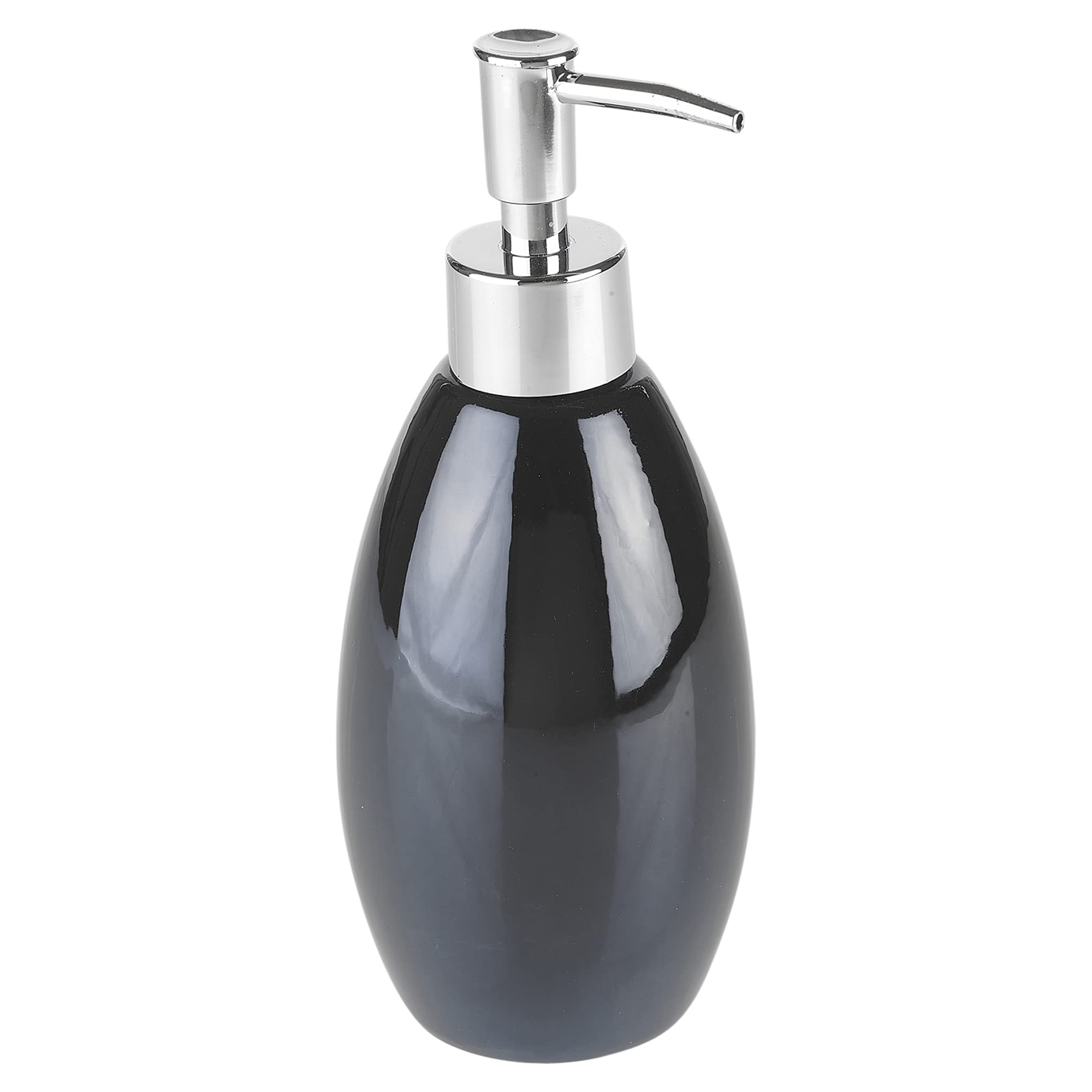 URBNLIVING 3pcs Ceramic Shiny Colour Matching Bathroom Dispenser Tumbler Toilet Brush Set (Black, Soap Dispenser)