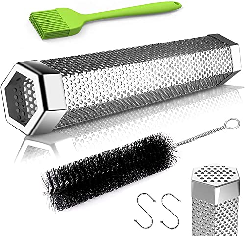 GT Pellet Smoker Tube, Stainless Steel BBQ Wood Pellet Tube Smoker for Cold/Hot Smoking, Portable Barbecue Smoke Generator Works with Electric Gas Charcoal Grill Smokers